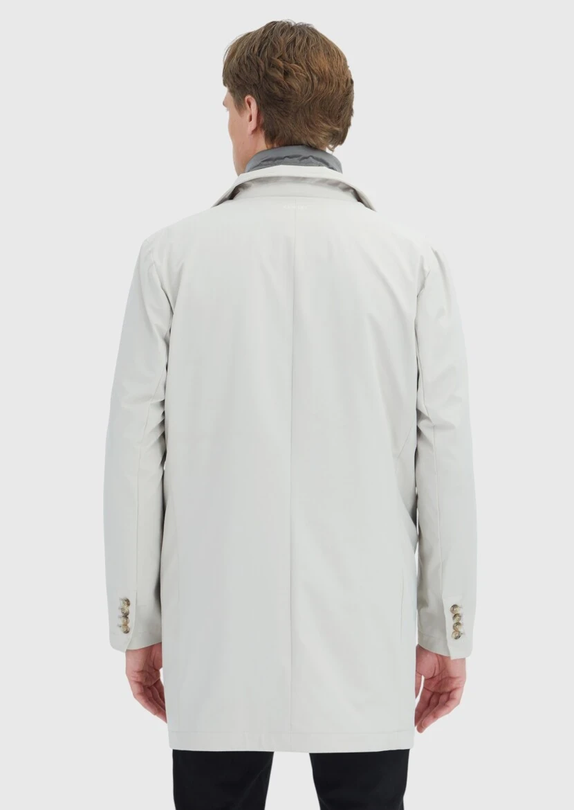 Ekru Regular Fit Kruvaze Yaka Casual Dokuma Pardesü - 5