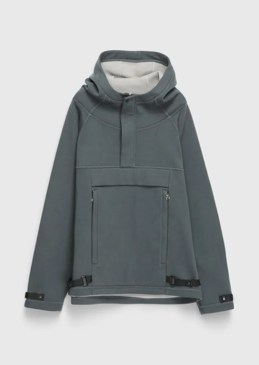 Füme Kapüşonlu Düz Sweatshırt - 1