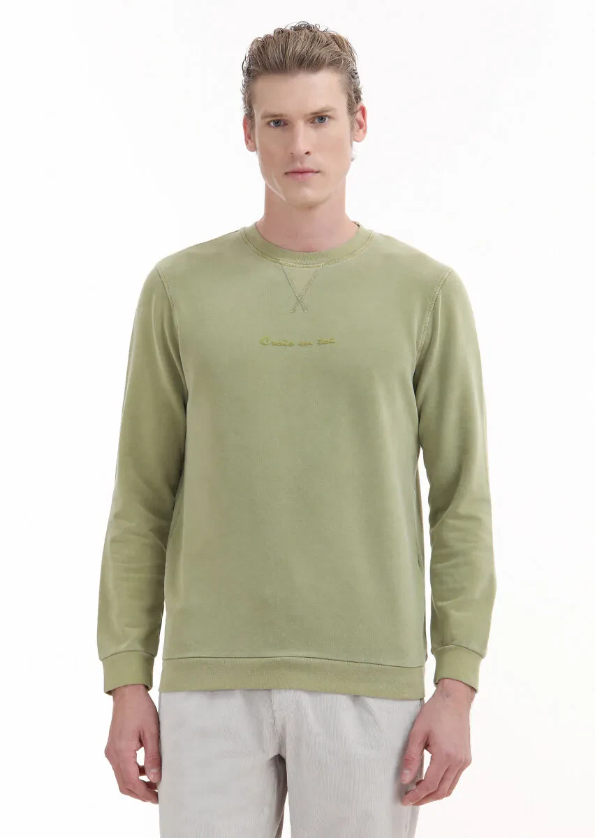 Green Crew Neck Printed Sweatshirt - 1