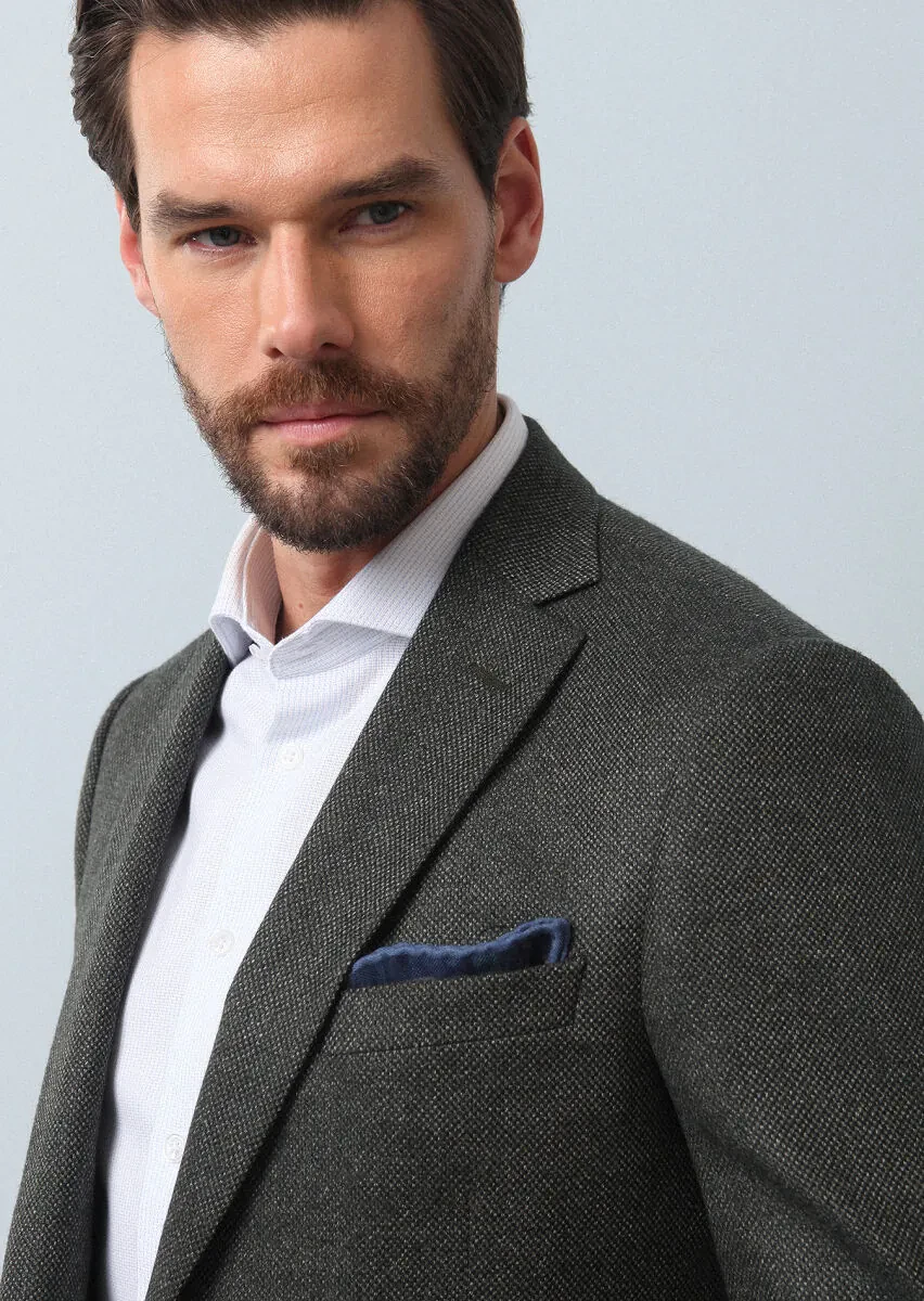 Green Micro Regular Fit Silk Blended Jacket - 1