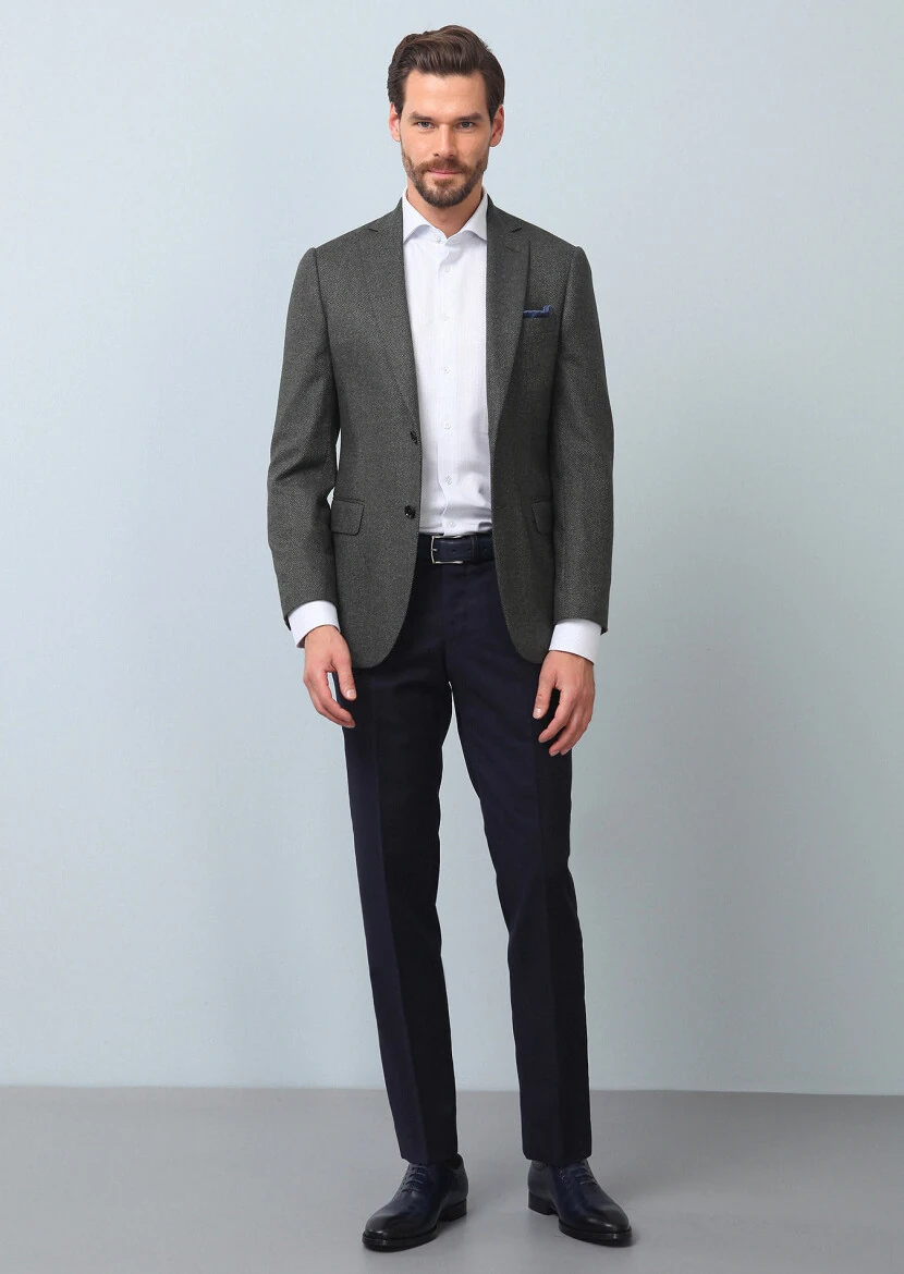 Green Micro Regular Fit Silk Blended Jacket - 4