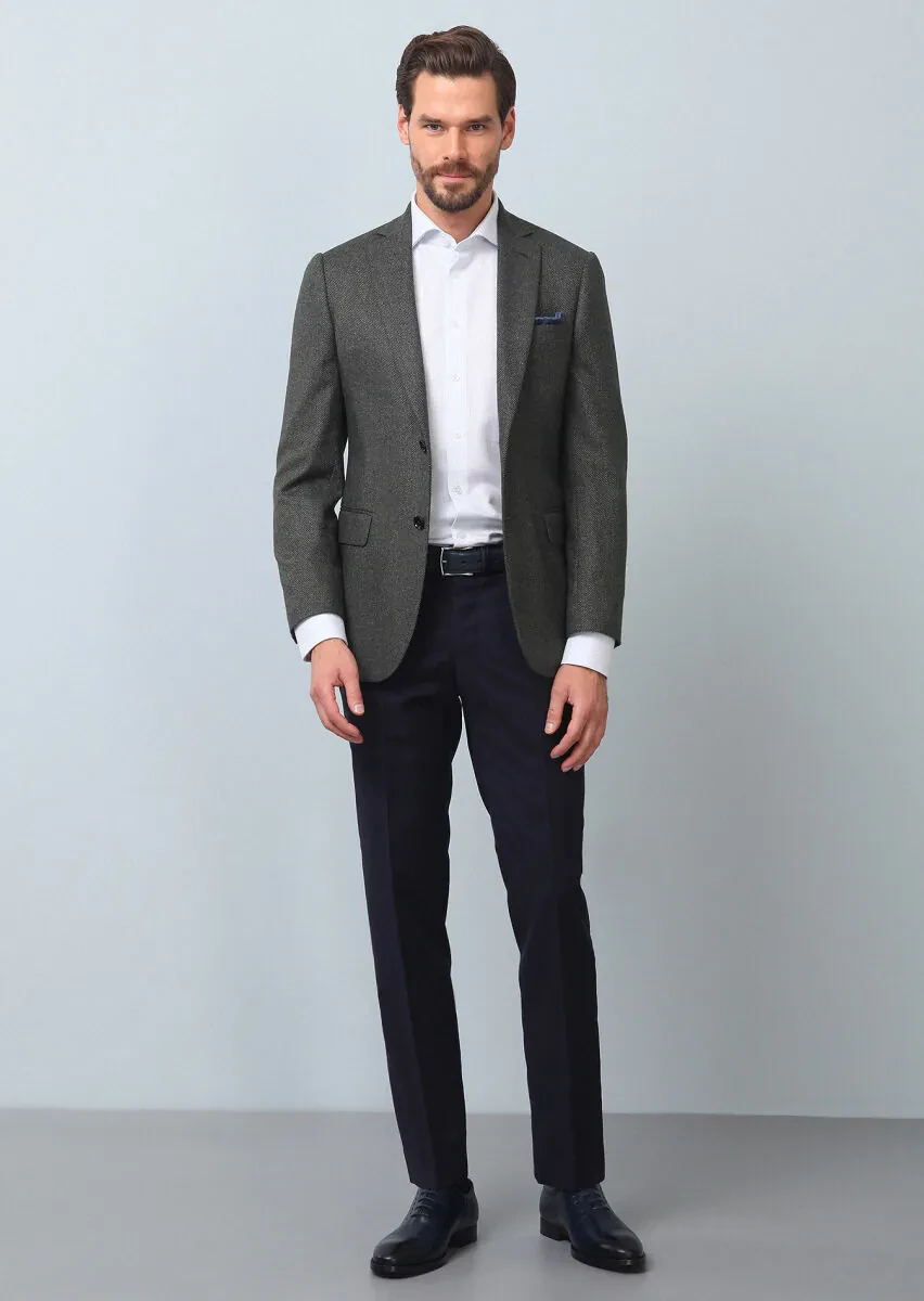 Green Micro Regular Fit Silk Blended Jacket - 4