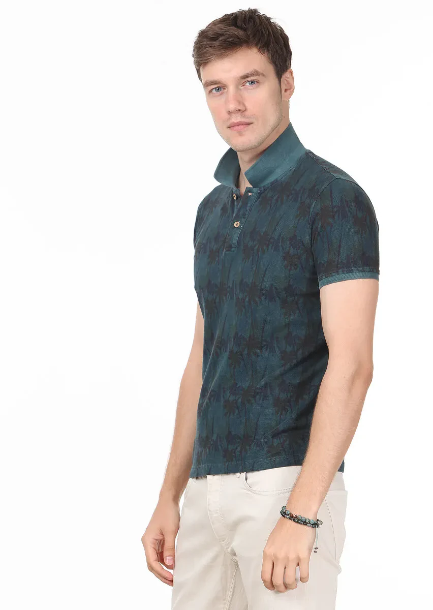 Green Plain Polo Neck 100% Cotton T-Shirt - 2