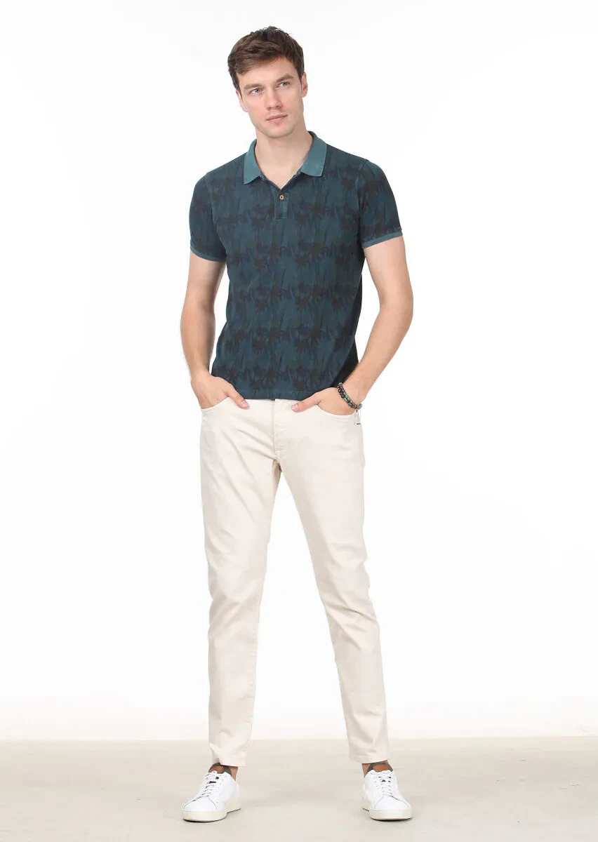 Green Plain Polo Neck 100% Cotton T-Shirt - 3