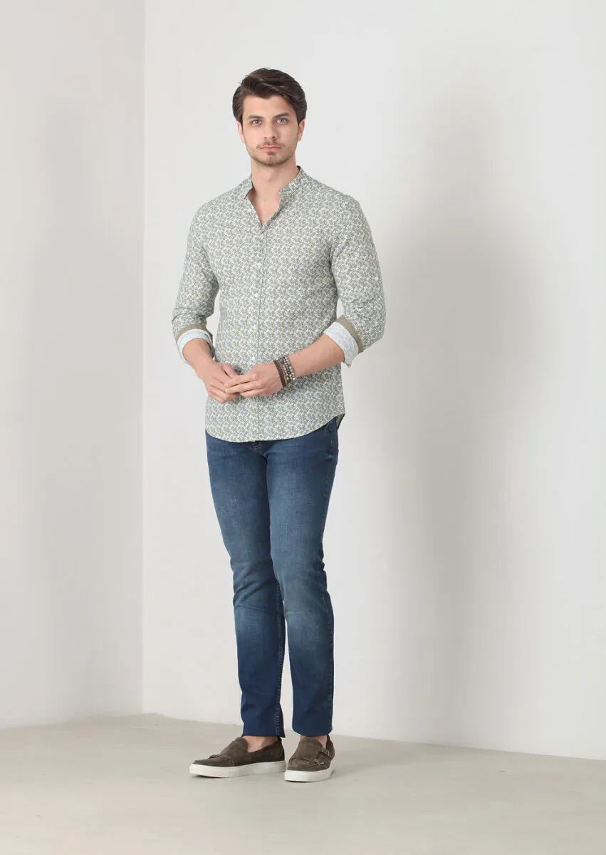 Green Printed Fitted Fit Weaving Casual 100% Cotton Shirt - 1
