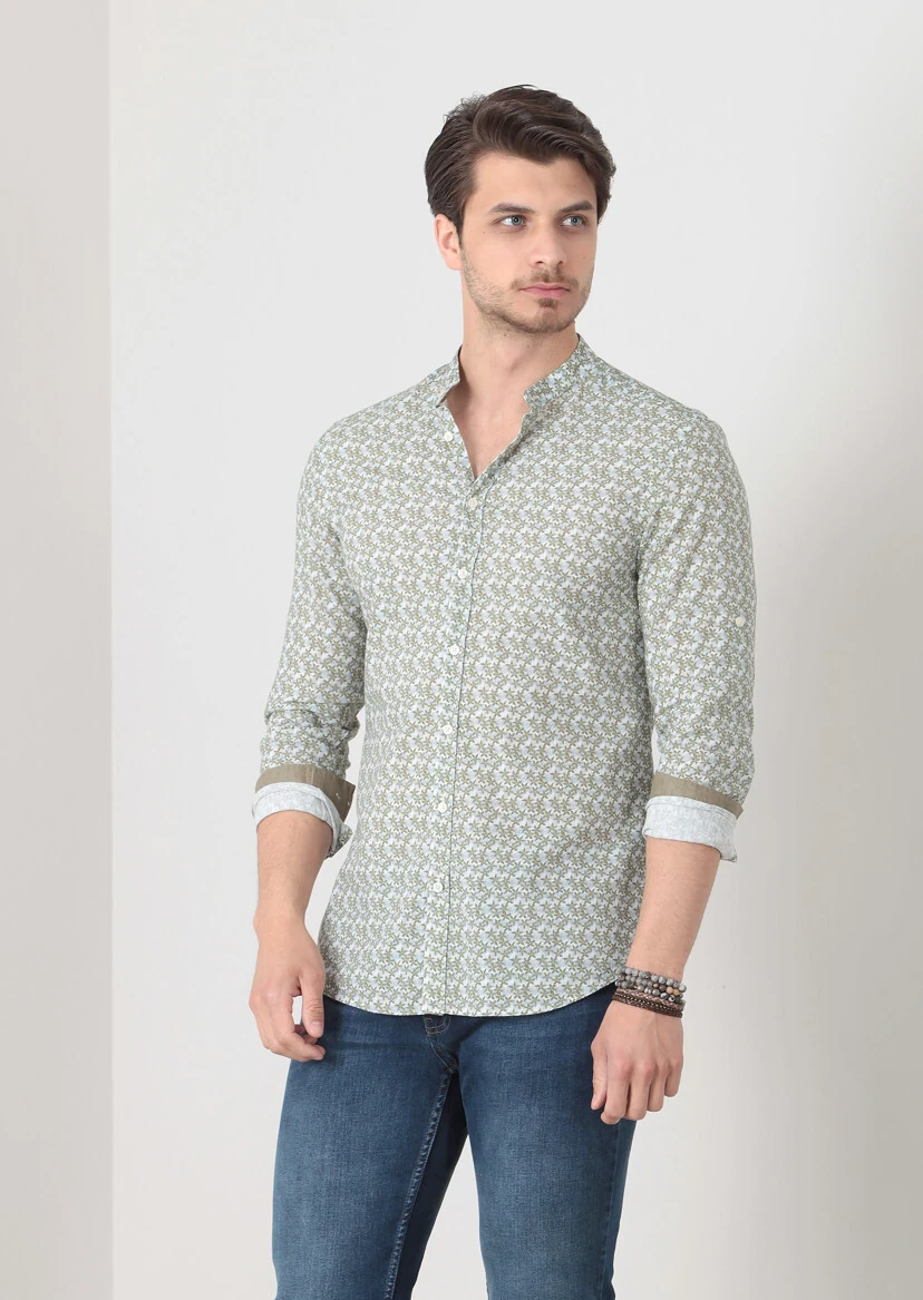 Green Printed Fitted Fit Weaving Casual 100% Cotton Shirt - 2