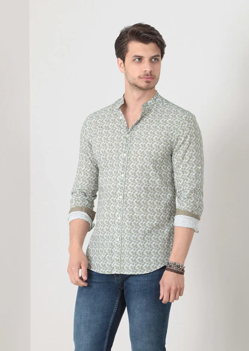 Green Printed Fitted Fit Weaving Casual 100% Cotton Shirt - 2