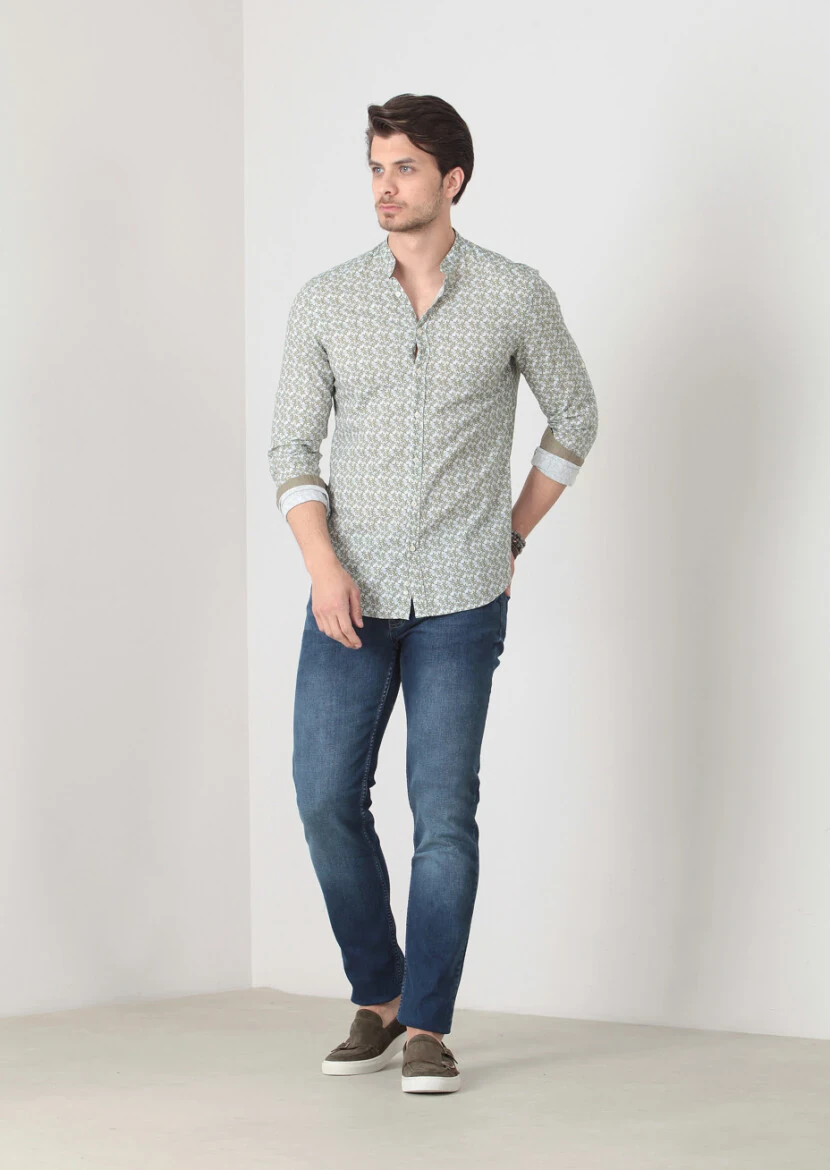 Green Printed Fitted Fit Weaving Casual 100% Cotton Shirt - 3