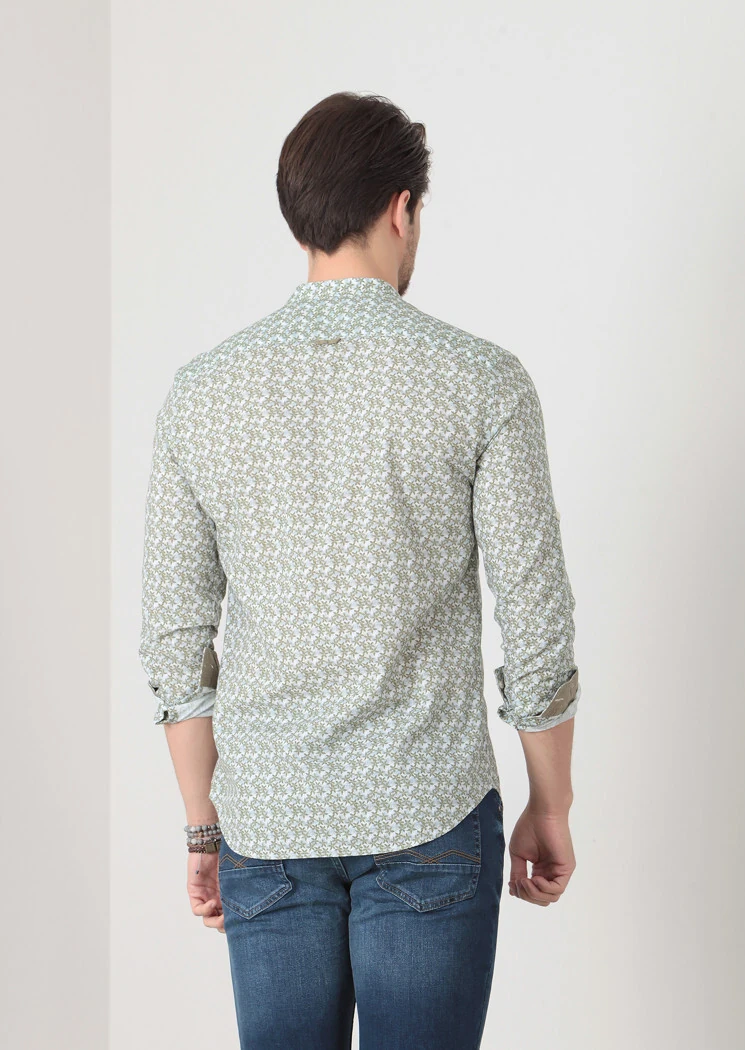 Green Printed Fitted Fit Weaving Casual 100% Cotton Shirt - 5