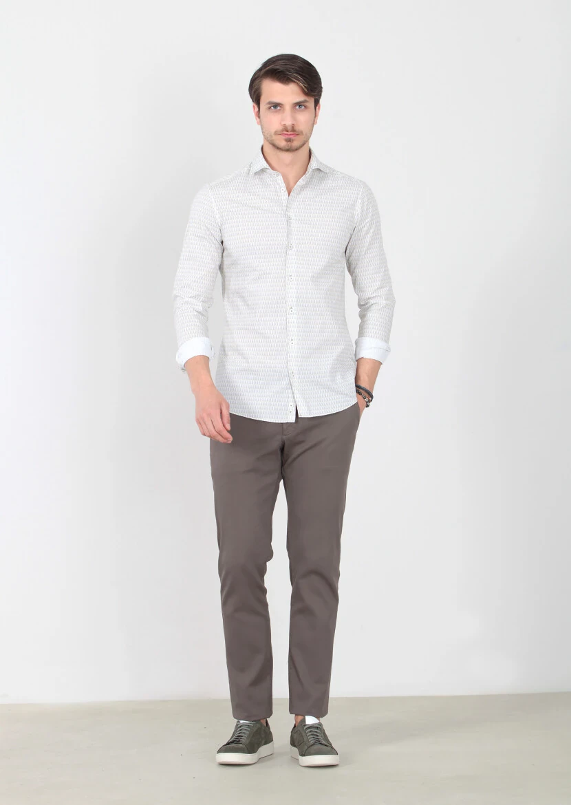 Green Printed Slim Fit Weaving Casual 100% Cotton Shirt - 1