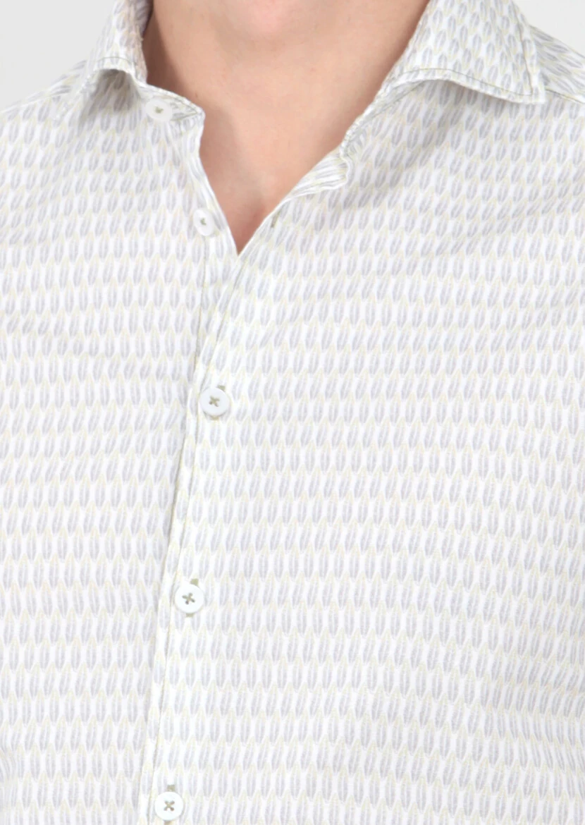 Green Printed Slim Fit Weaving Casual 100% Cotton Shirt - 3