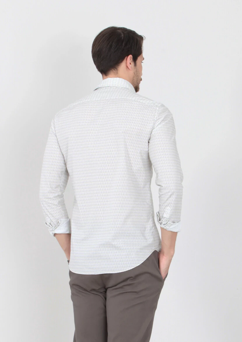 Green Printed Slim Fit Weaving Casual 100% Cotton Shirt - 4