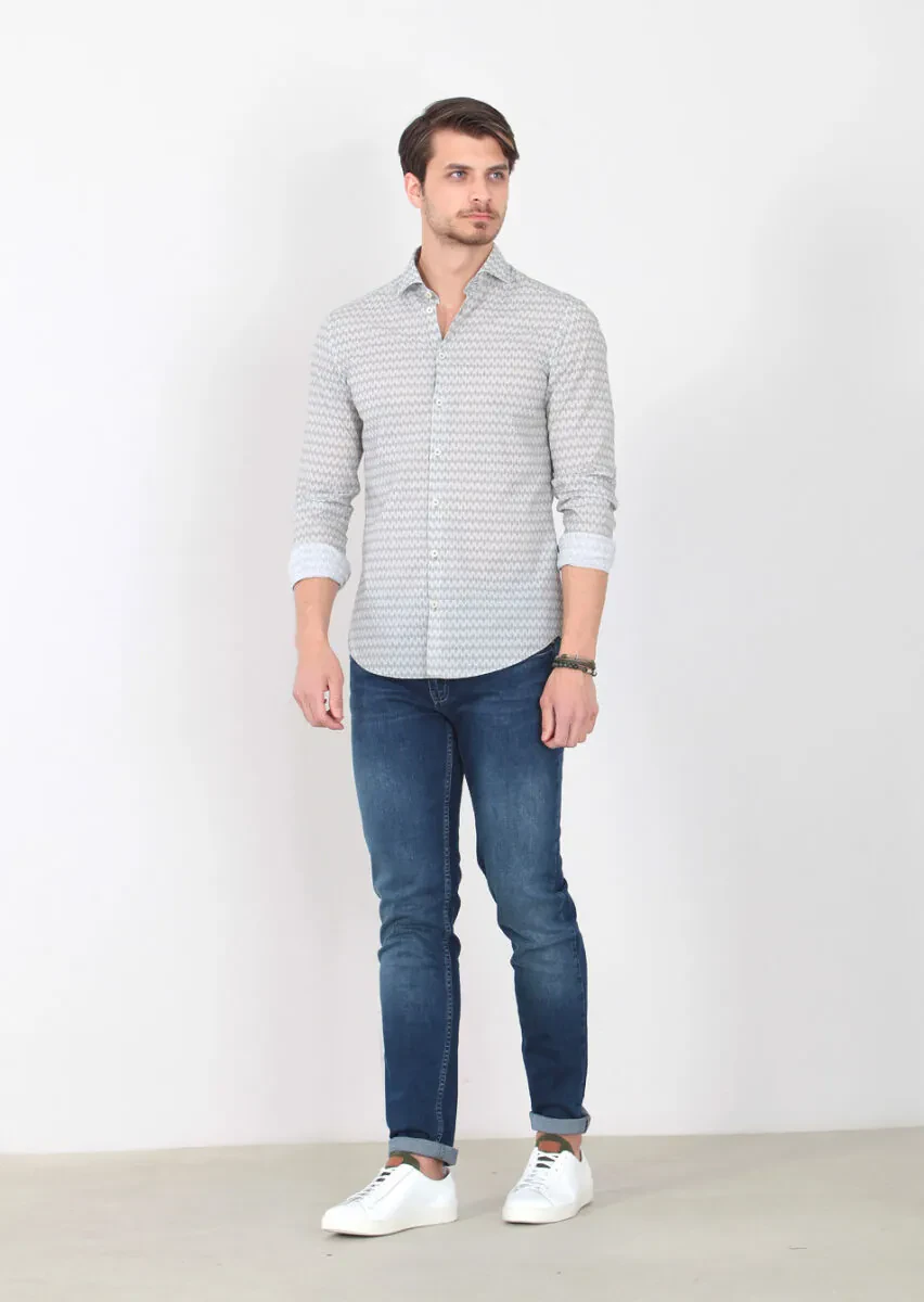 Green Printed Slim Fit Weaving Casual 100% Cotton Shirt - 2