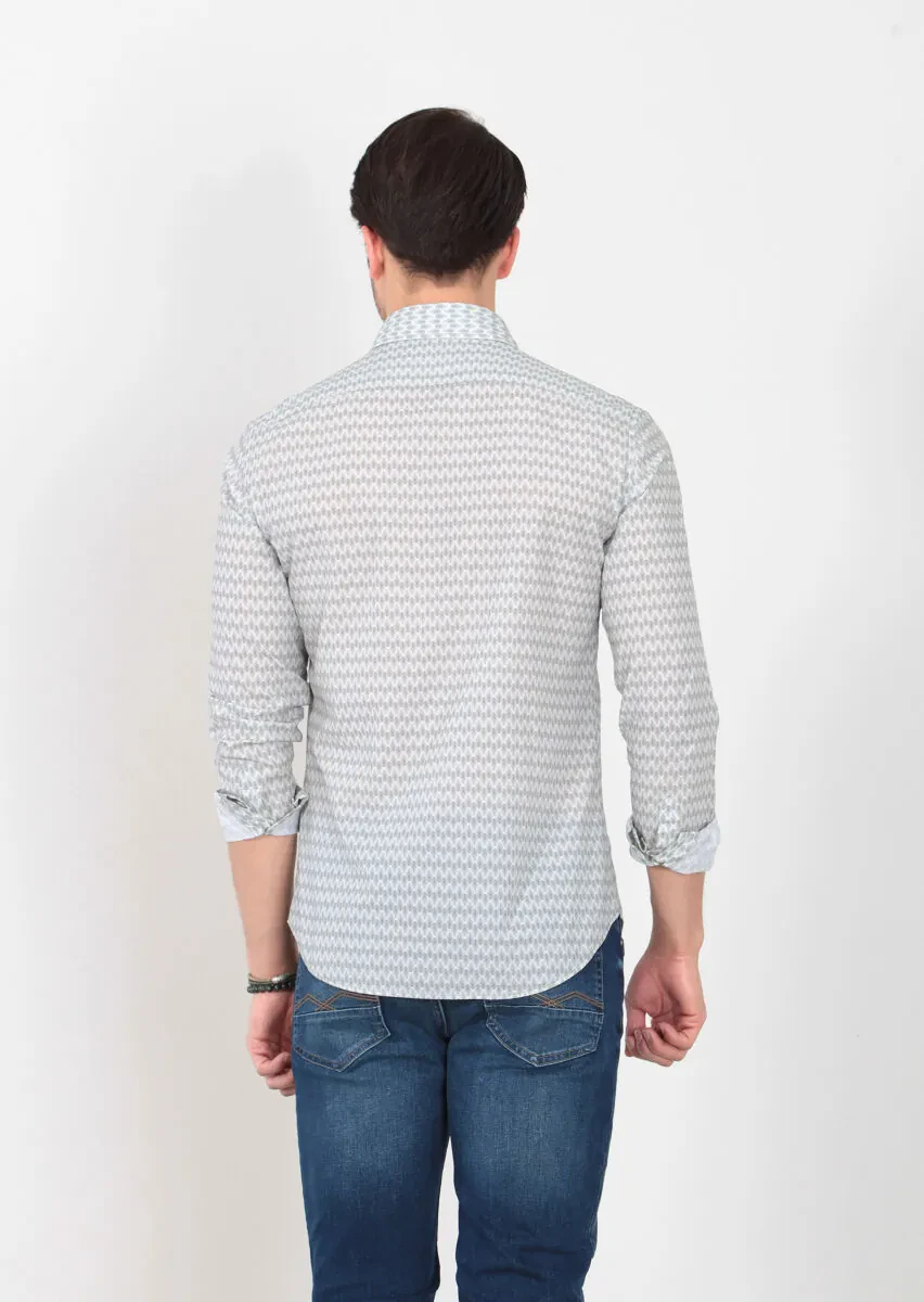 Green Printed Slim Fit Weaving Casual 100% Cotton Shirt - 5