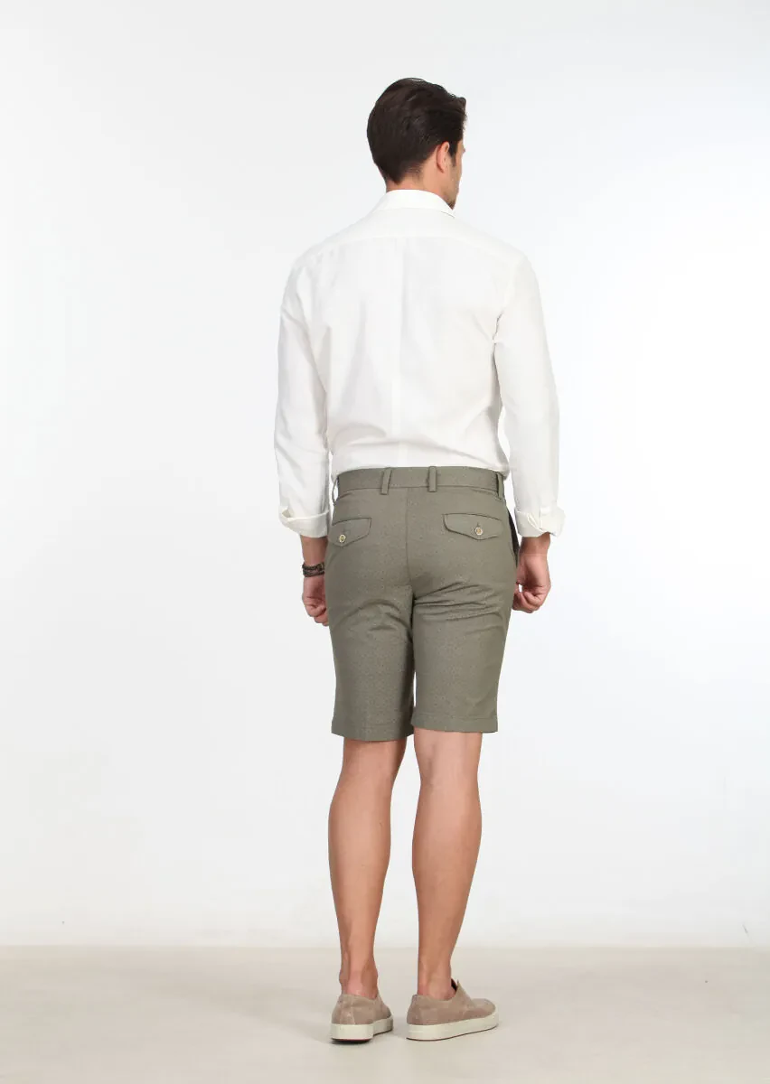 Green Weaving Regular Fit Casual Cotton Blended Bermuda - 4