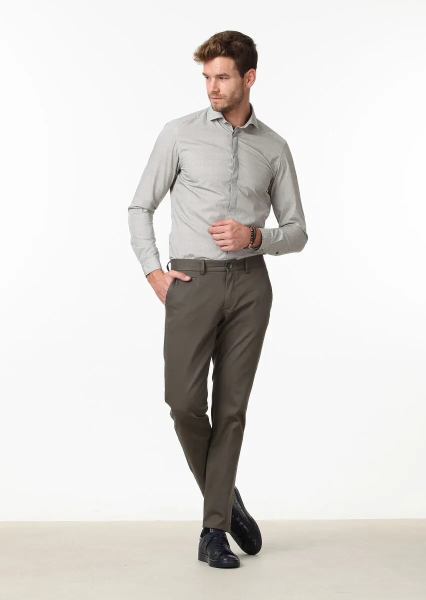 Green Weaving Regular Fit Casual Cotton Blended Trousers - 1