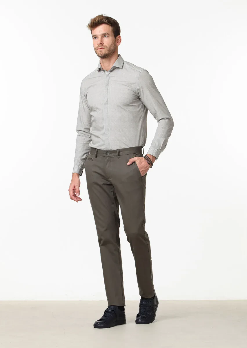 Green Weaving Regular Fit Casual Cotton Blended Trousers - 2