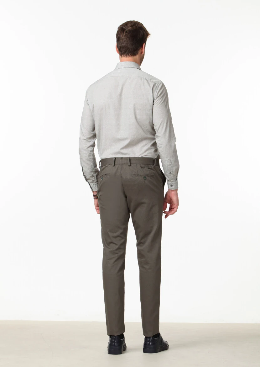 Green Weaving Regular Fit Casual Cotton Blended Trousers - 4