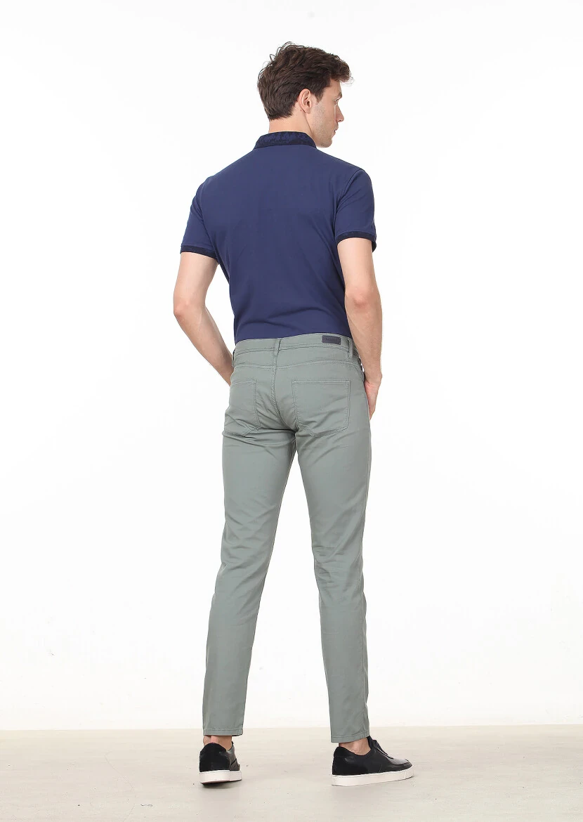 Green Weaving Regular Fit Casual Cotton Blended Trousers - 4