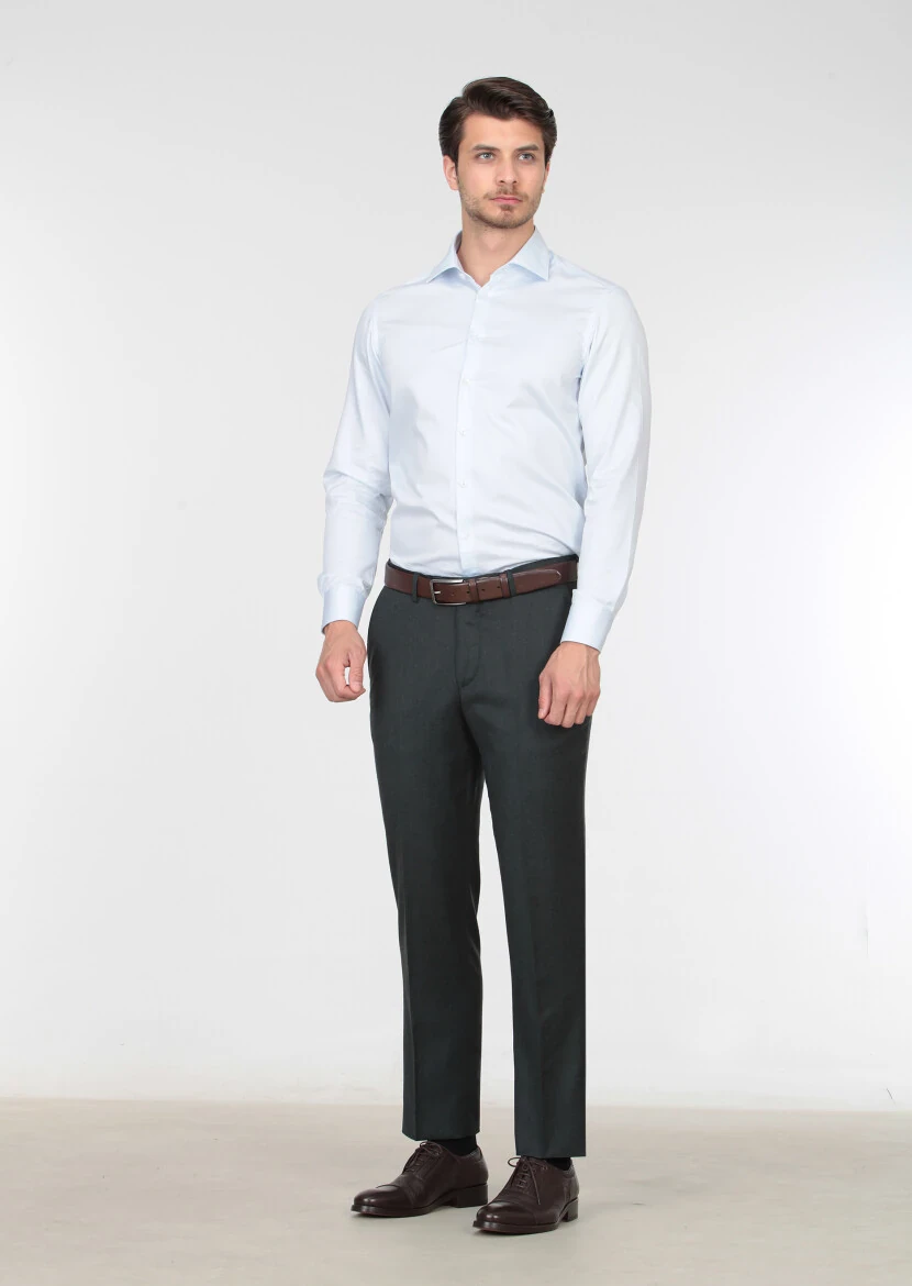 Green Weaving Regular Fit Classical 100% Wool Trousers - 1