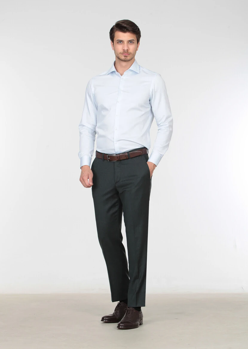 Green Weaving Regular Fit Classical 100% Wool Trousers - 2