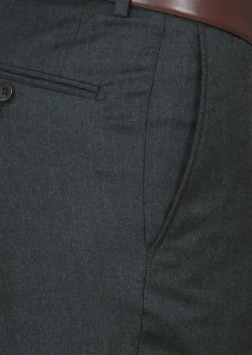 Green Weaving Regular Fit Classical 100% Wool Trousers - 3