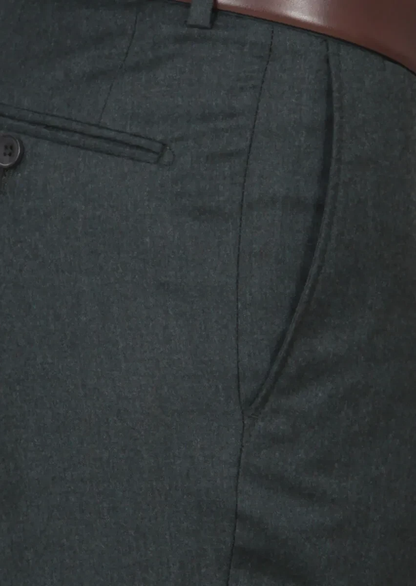 Green Weaving Regular Fit Classical 100% Wool Trousers - 3