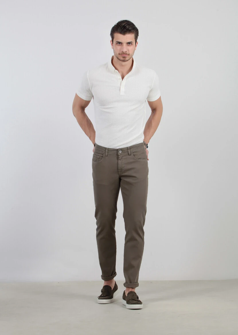 Green Weaving Slim Fit Casual Cotton Blended Trousers 