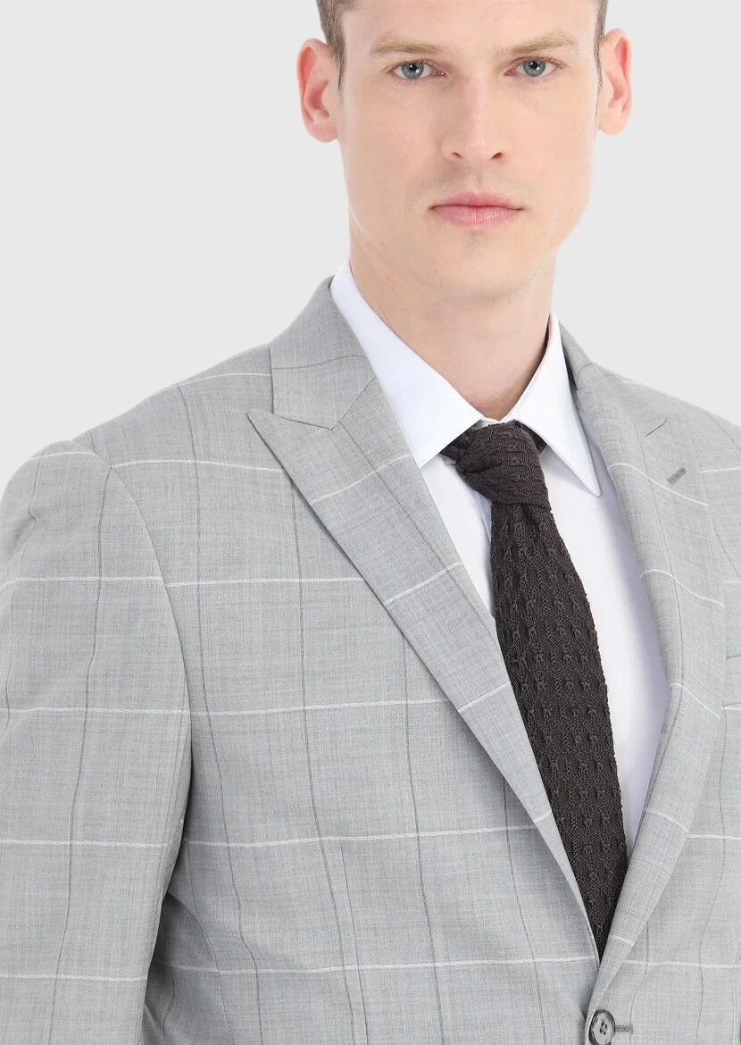 Grey Checkered Modern Fit Wool Blended Suit - 3