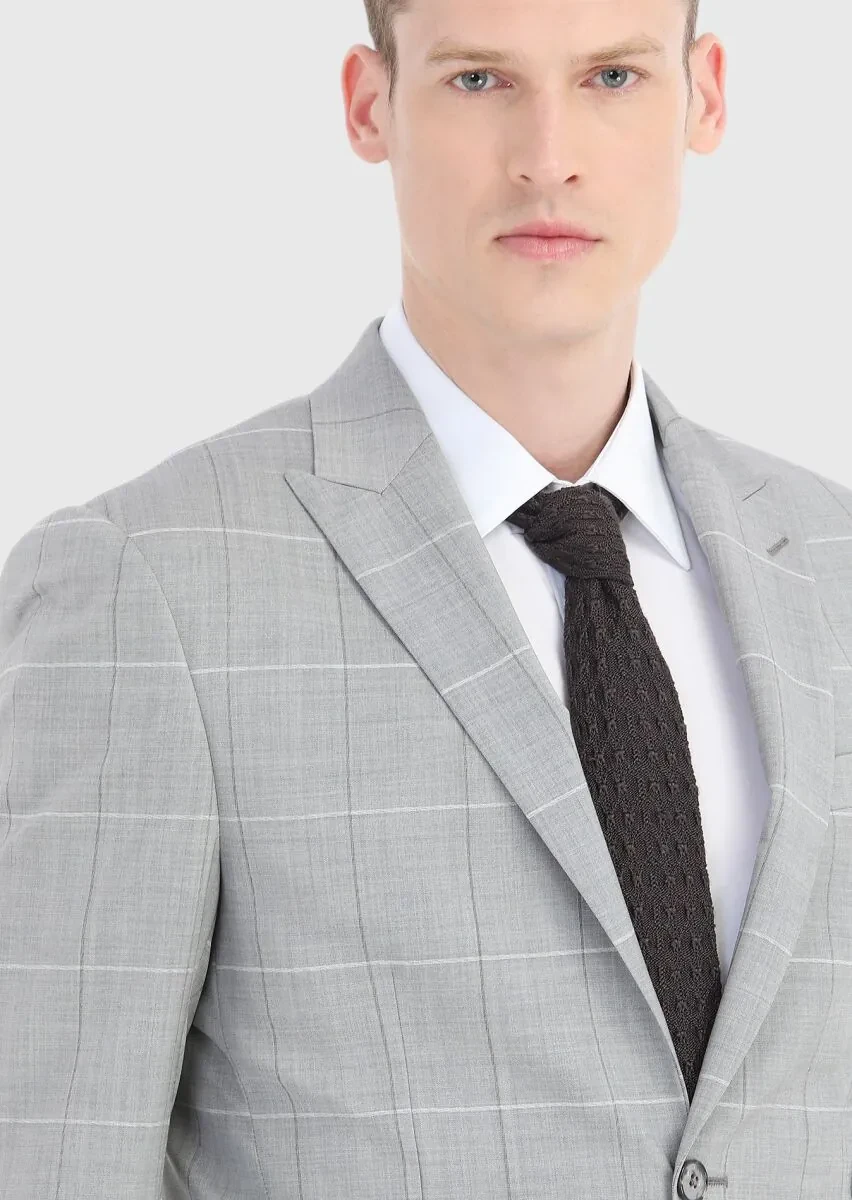 Grey Checkered Modern Fit Wool Blended Suit - 3