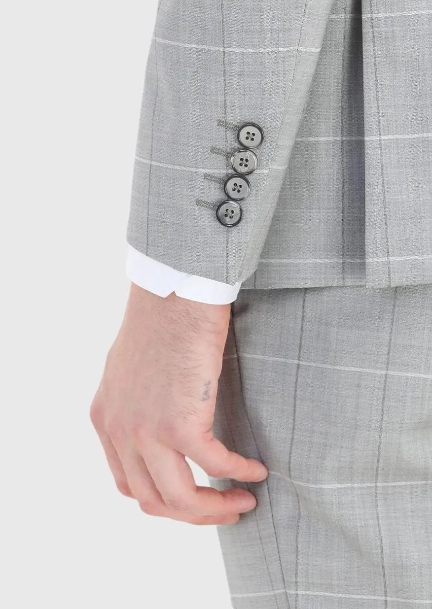 Grey Checkered Modern Fit Wool Blended Suit - 4