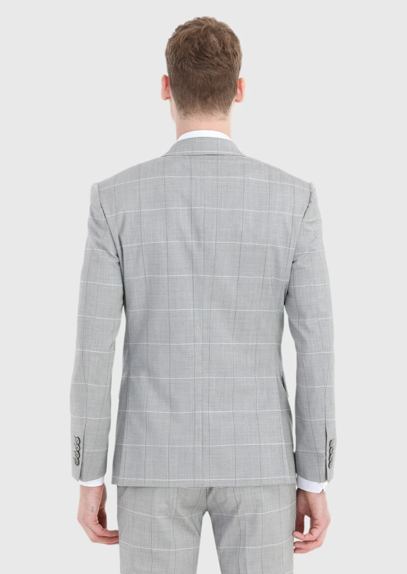 Grey Checkered Modern Fit Wool Blended Suit - 5