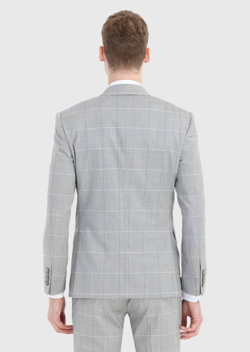 Grey Checkered Modern Fit Wool Blended Suit - 5