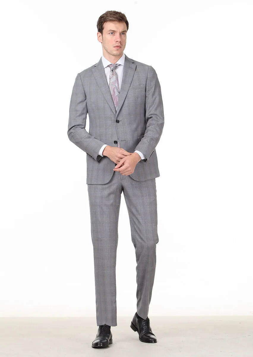 Grey Checkered Regular Fit 100% Wool Suit - 2