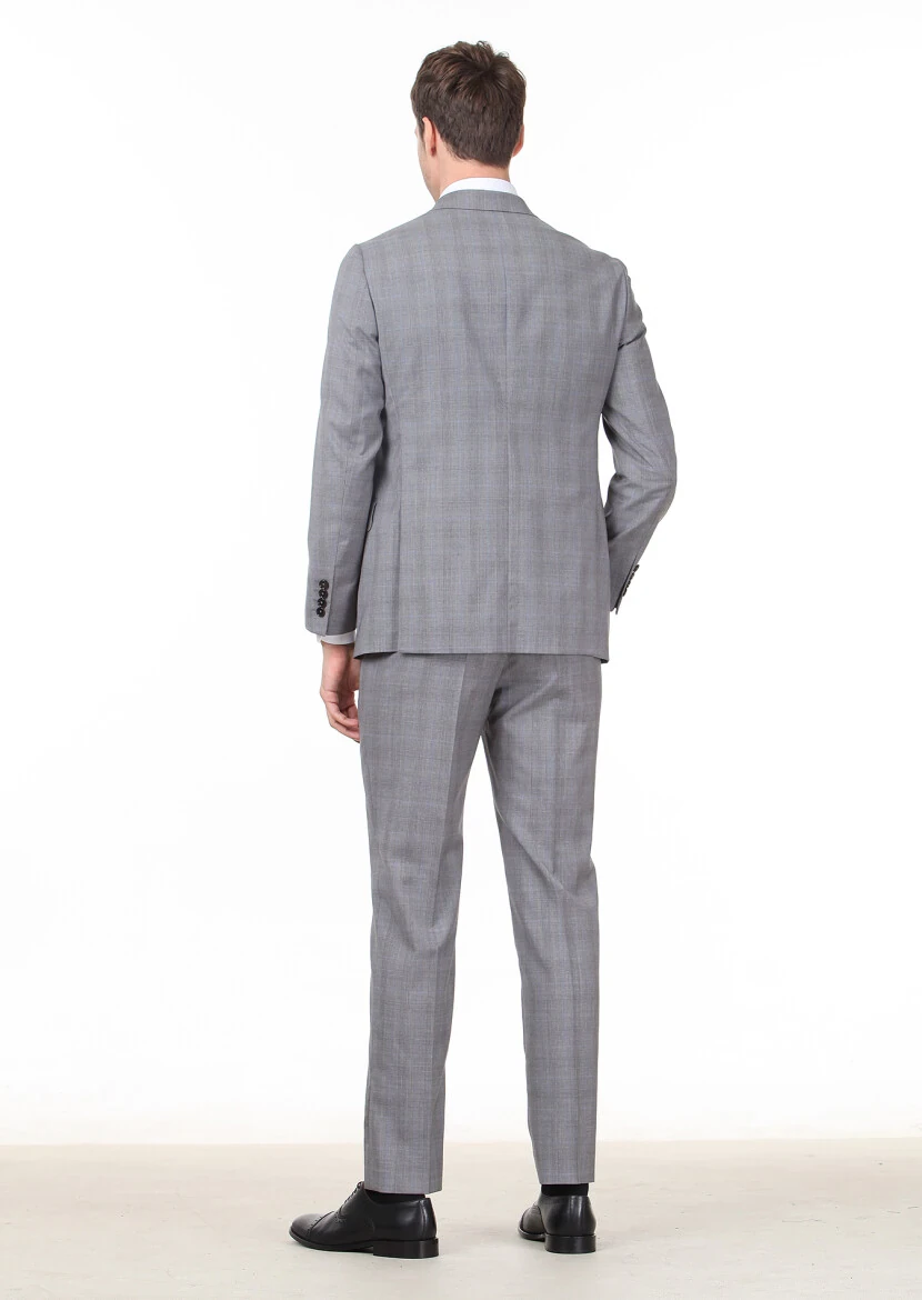Grey Checkered Regular Fit 100% Wool Suit - 4