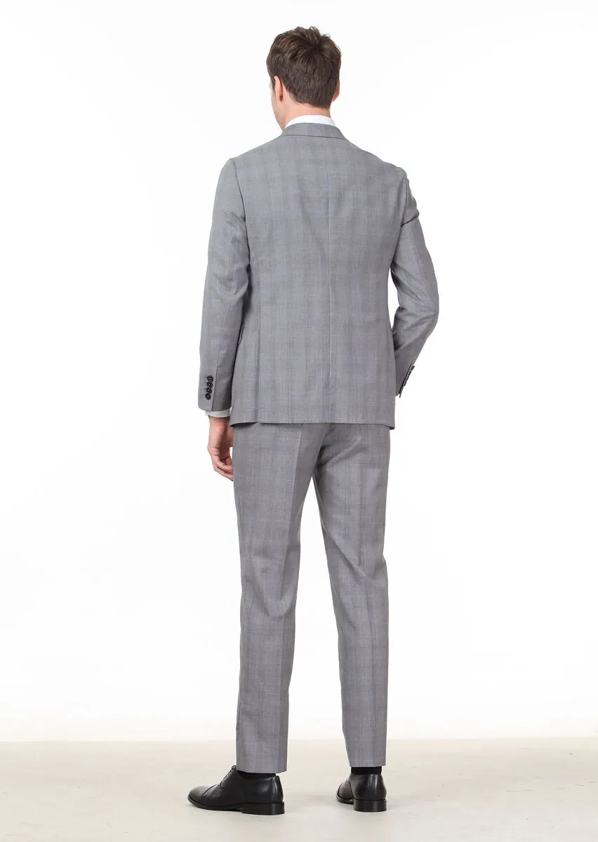 Grey Checkered Regular Fit 100% Wool Suit - 4