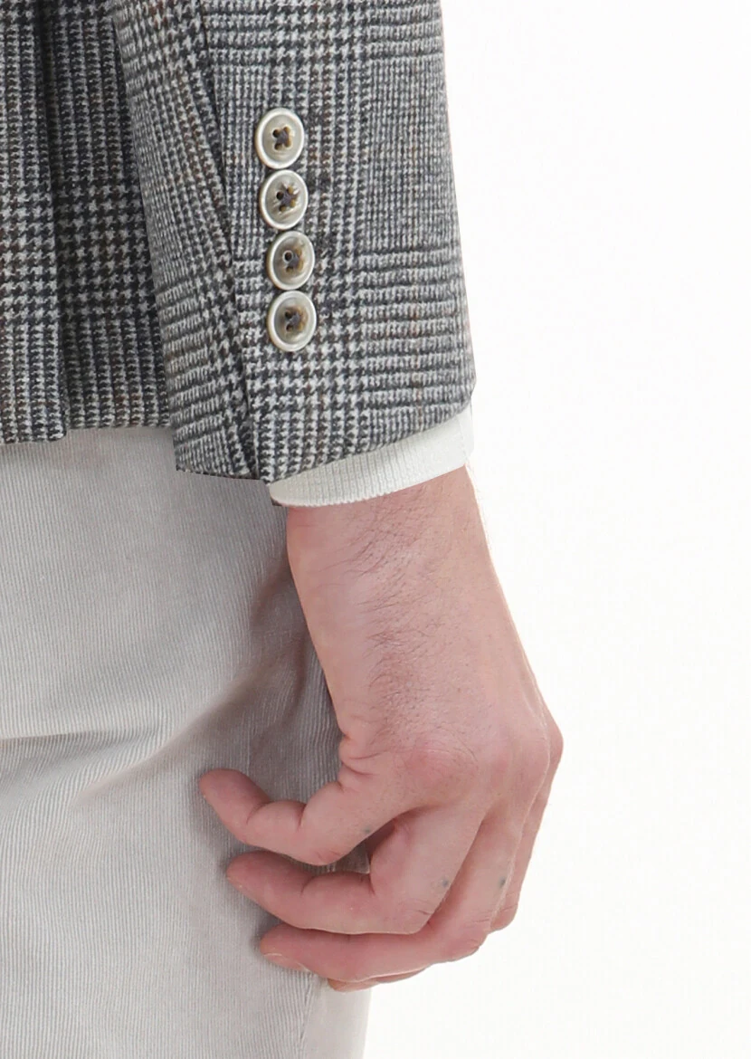 Grey Checkered Zeroweight Slim Fit 100% Wool Jacket - 4