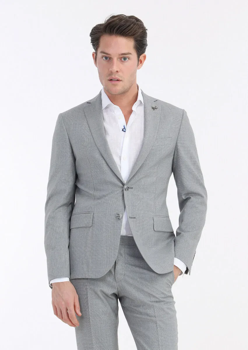 Grey Checkered Zeroweight Slim Fit 100% Wool Suit - 3