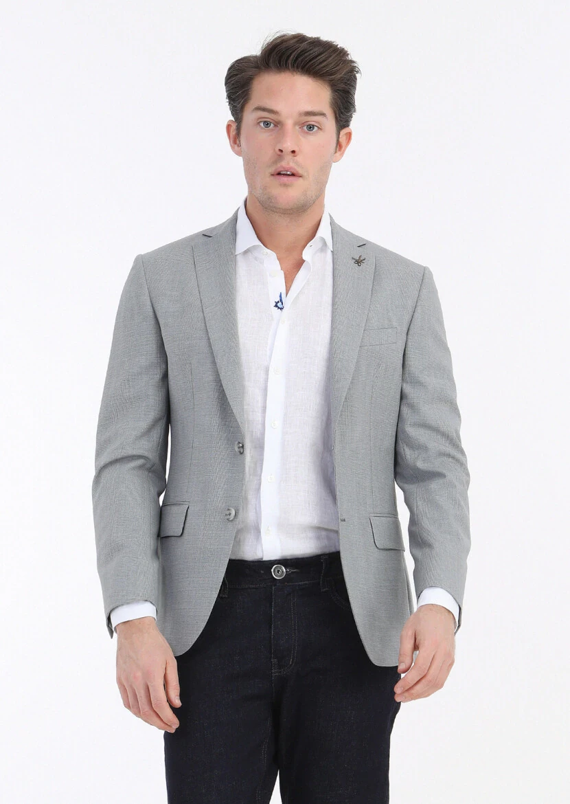 Grey Checkered Zeroweight Slim Fit 100% Wool Suit - 4