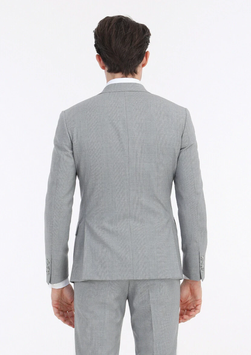 Grey Checkered Zeroweight Slim Fit 100% Wool Suit - 7