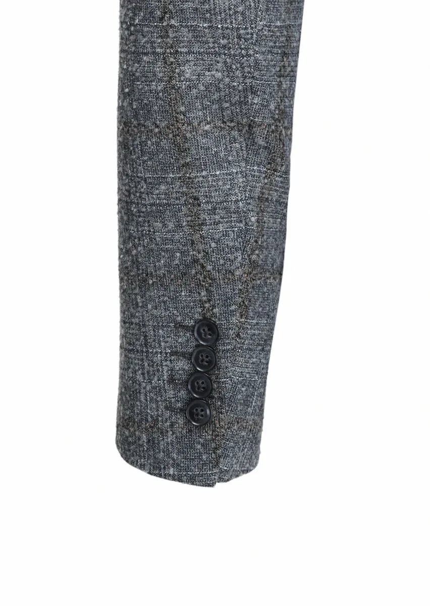 Grey Checkered Zeroweight Slim Fit Wool Blended Jacket - 4