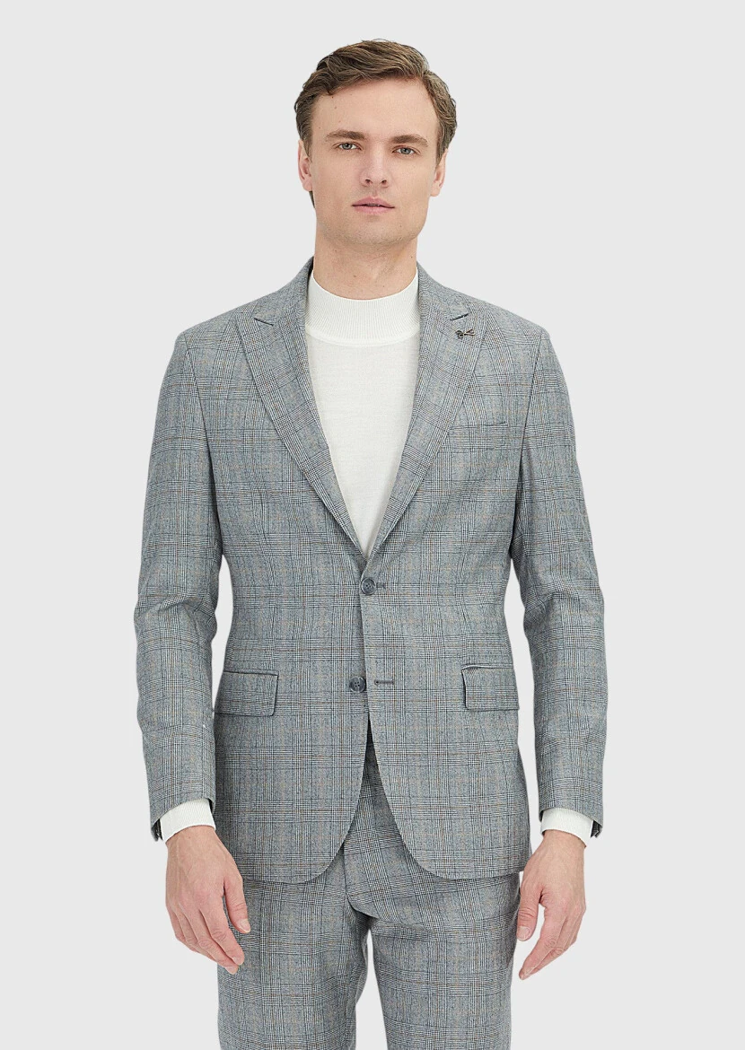 Grey Checkered Zeroweight Slim Fit Wool Blended Suit - RAMSEY