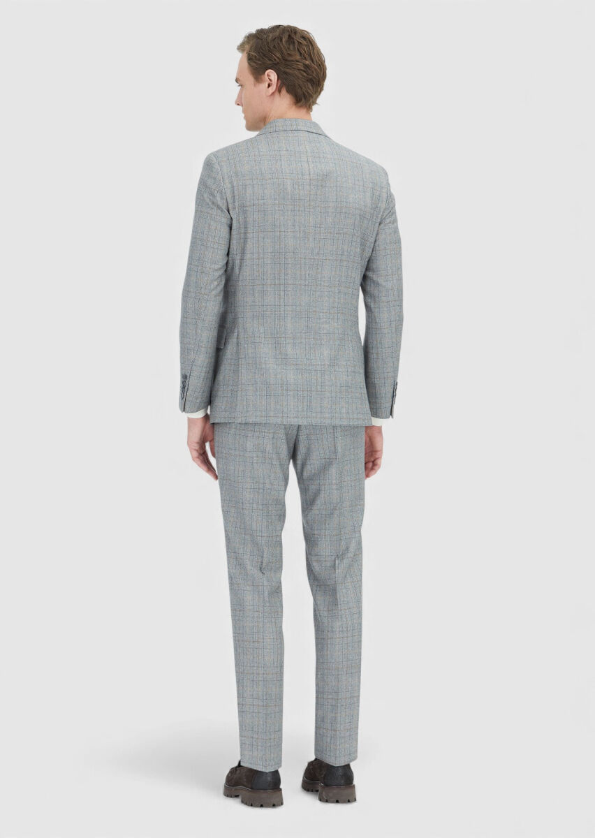 Grey Checkered Zeroweight Slim Fit Wool Blended Suit - 6
