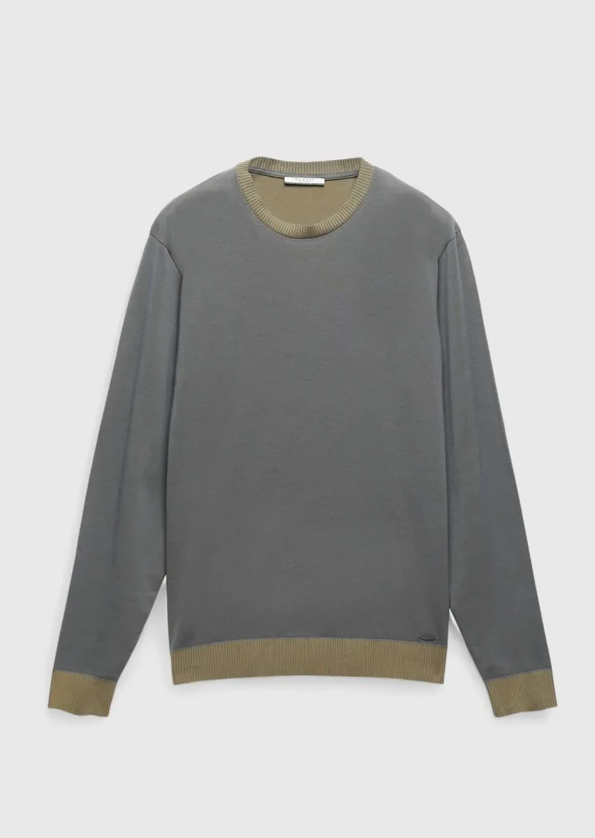 Grey Crew Neck Plain Sweatshirt - 6