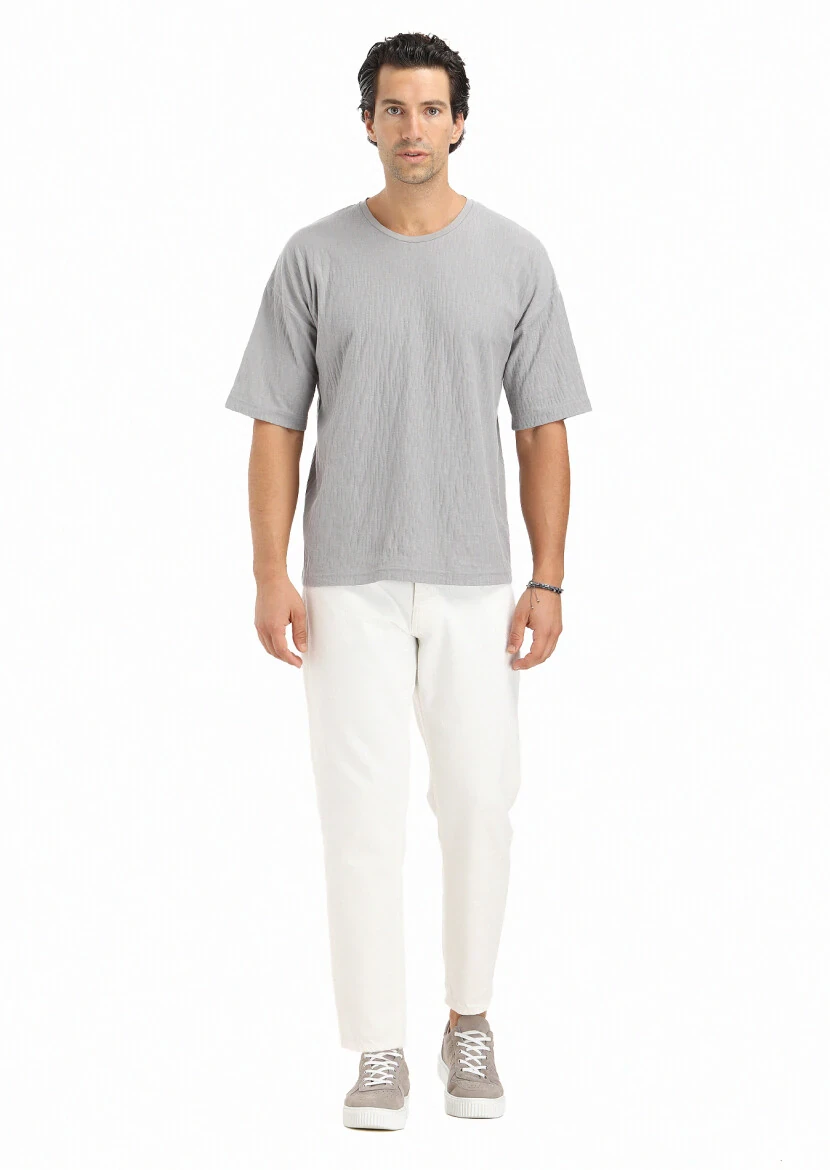 Grey Jacquard Crew Neck 100% Cotton T-Shirt - RAMSEY