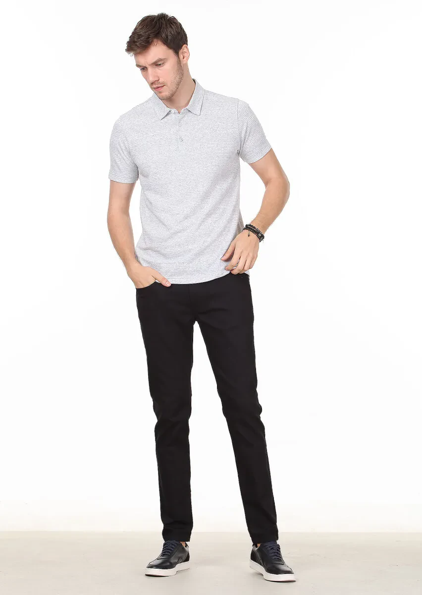 Grey Jacquard Polo Neck 100% Cotton T-Shirt - 3