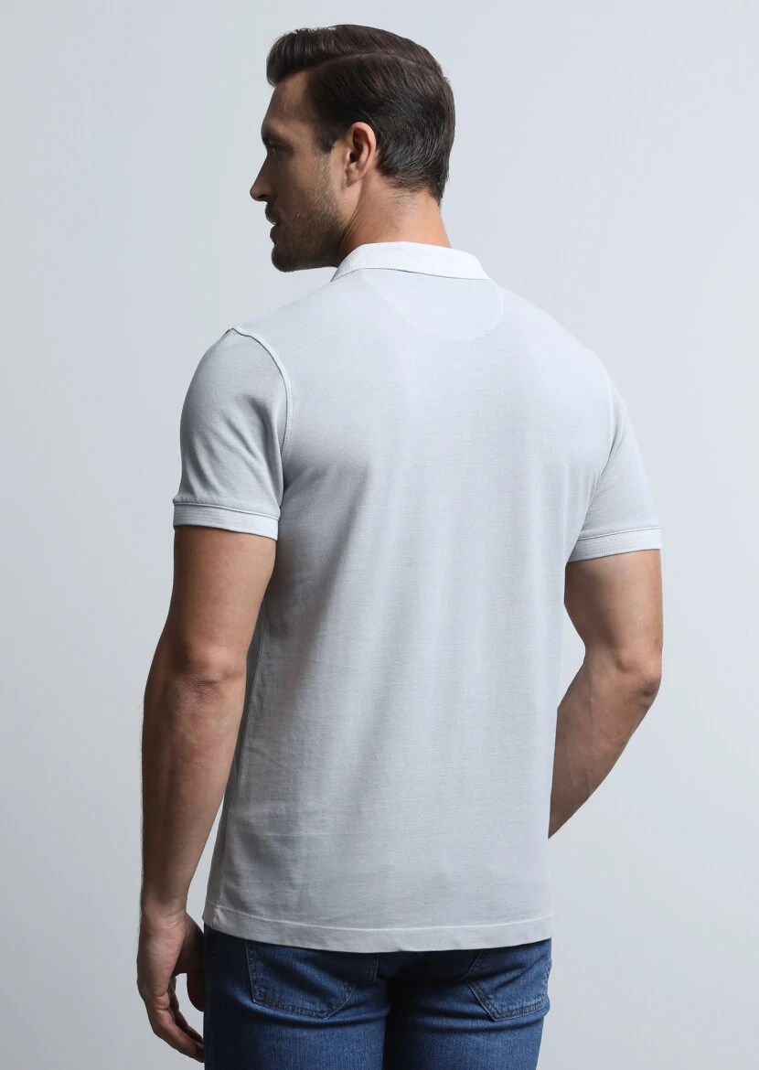Grey Jacquard Polo Neck 100% Cotton T-Shirt - 5