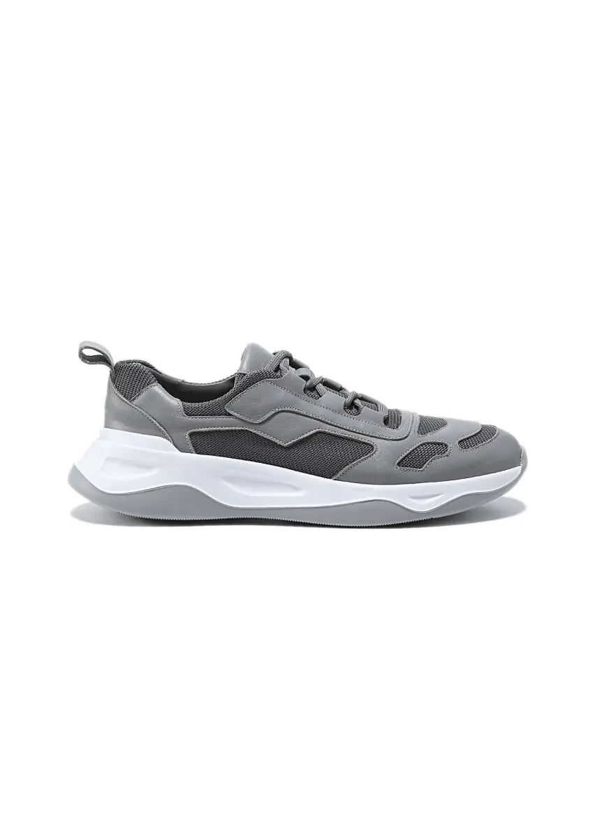 Grey Leather Sneaker - 1