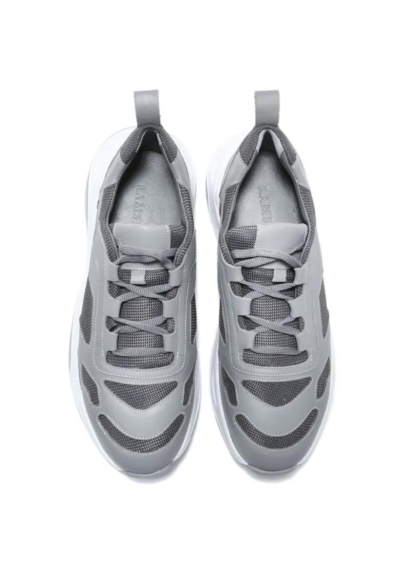 Grey Leather Sneaker - 5
