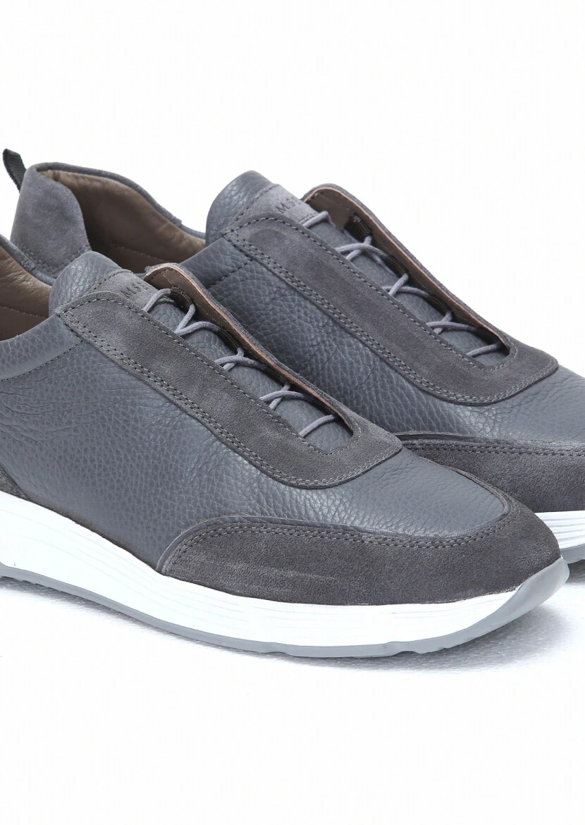 Grey Leather Sneaker - 3